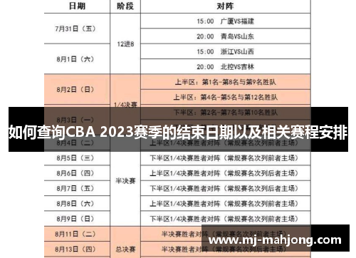 如何查询CBA 2023赛季的结束日期以及相关赛程安排